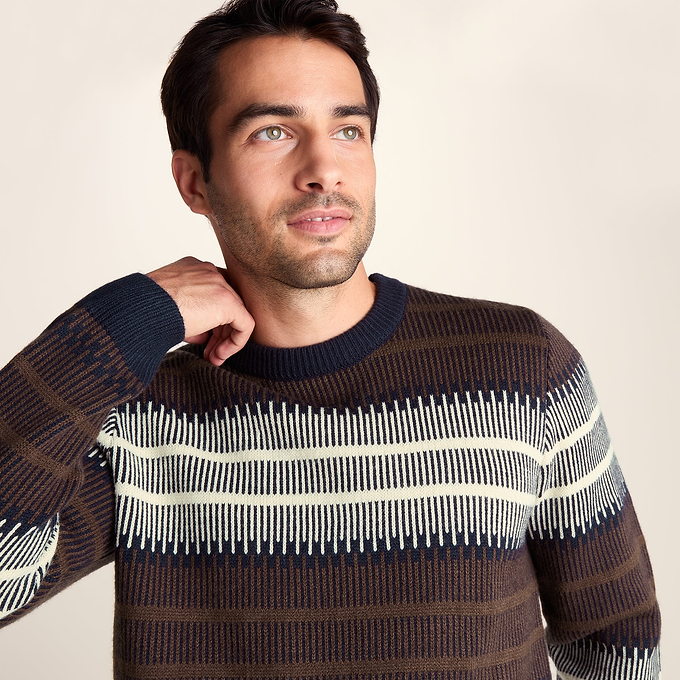 Milo Mens Fairisle Inspired Crew Knit Jumper - Deepest Blue Fairisle