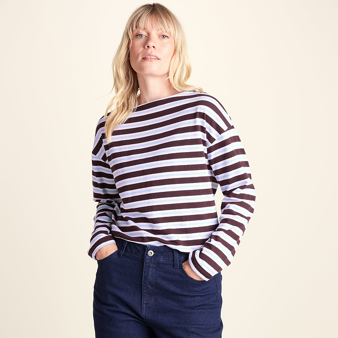 Misty Womens Supersoft Cotton Striped Boat Neck T-Shirt - Huckleberry Stripe