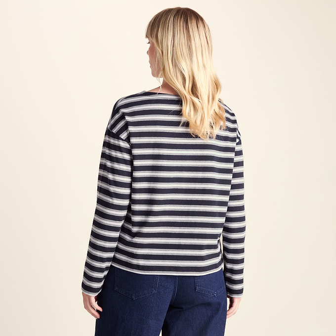 Misty Womens Supersoft Cotton Striped Boat Neck T-Shirt - Deepest Blue Stripe