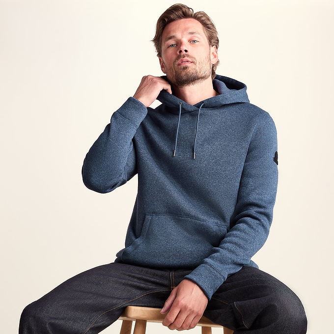 Mosby Mens Supersoft Knitlook Fleece Hoody - Smokey Blue Melange