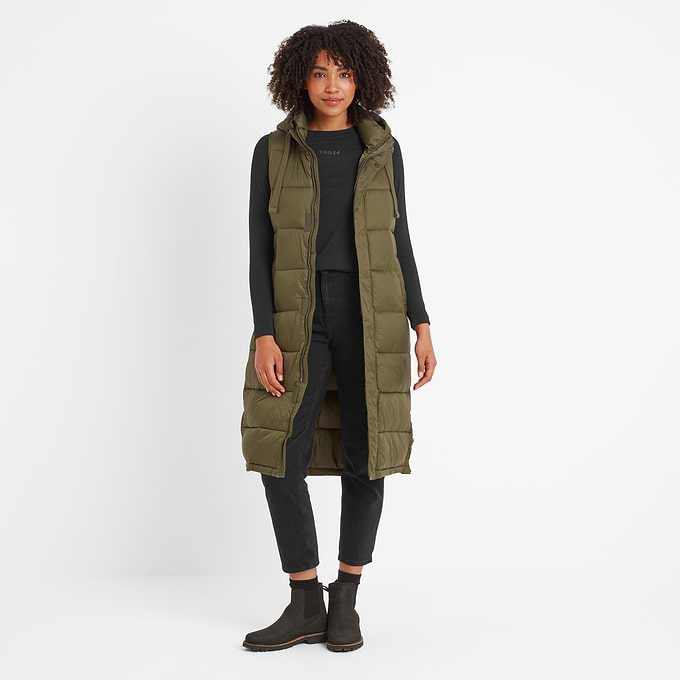 Newall Womens Long Padded Gilet - Khaki