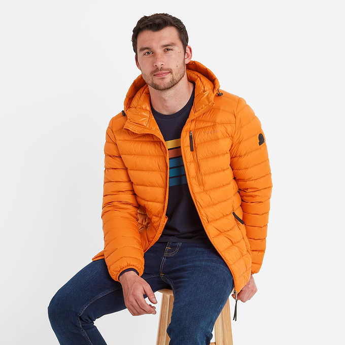 North Mens RDS Certified Down Hooded Jacket - Dark Orange