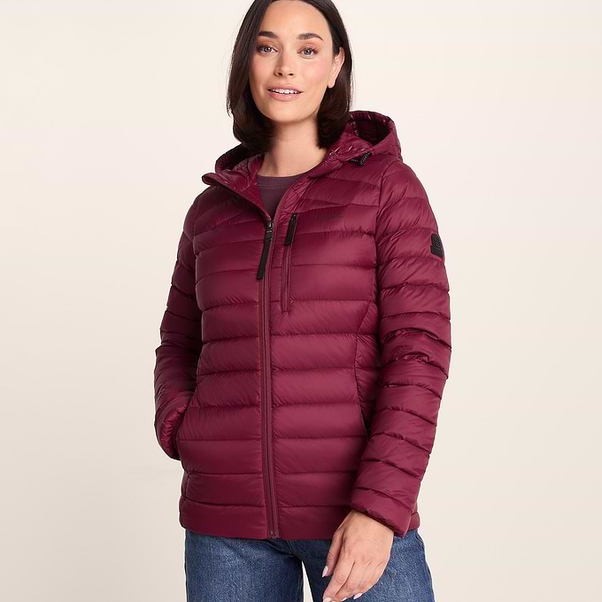 North Womens RDS Certified Down Hooded Jacket - Burgundy