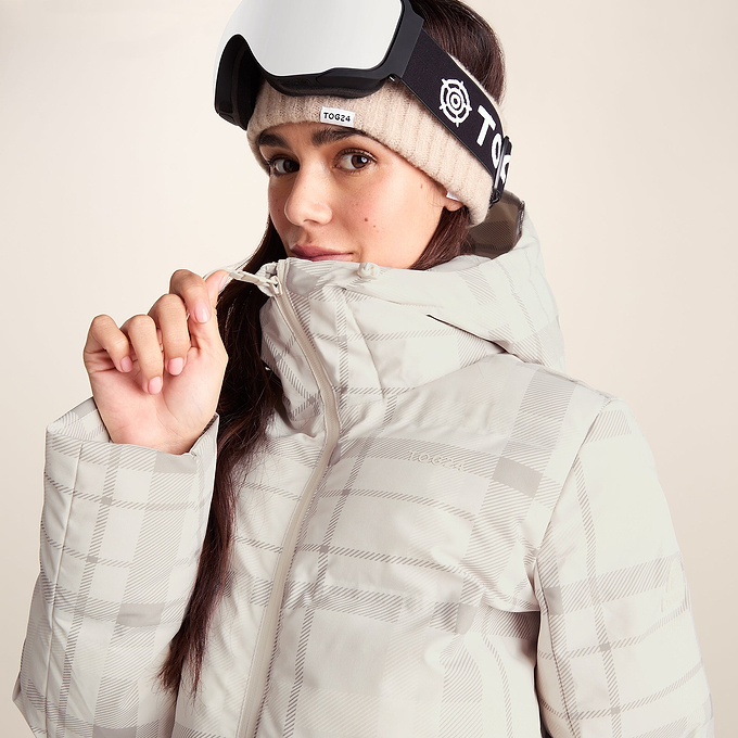 Orelle Womens Insulated Ski Jacket - Taupe Check