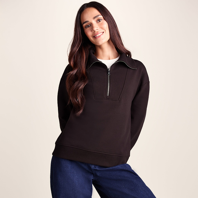 Paloma Womens Supersoft Zip Neck Sweatshirt - Chocolate Brown