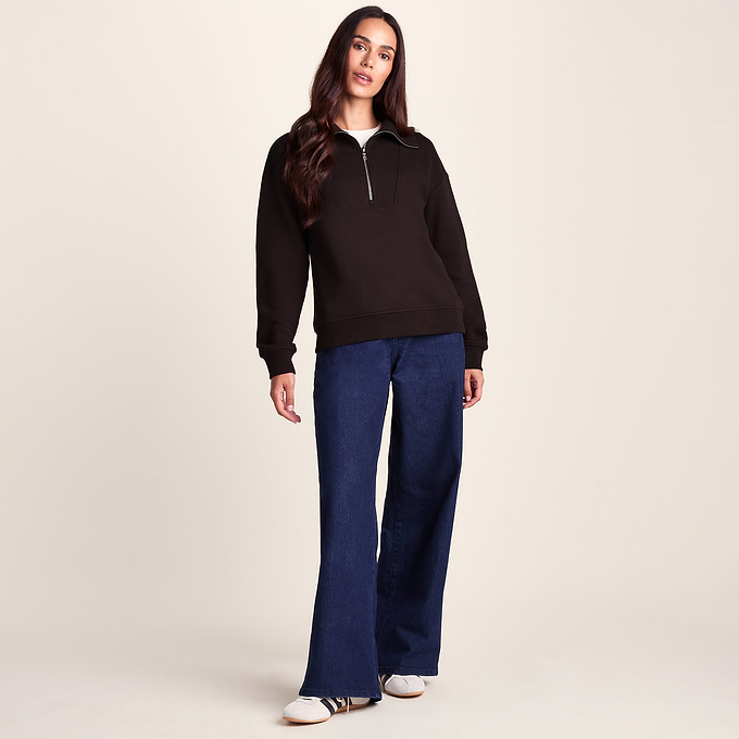 Paloma Womens Supersoft Zip Neck Sweatshirt - Chocolate Brown