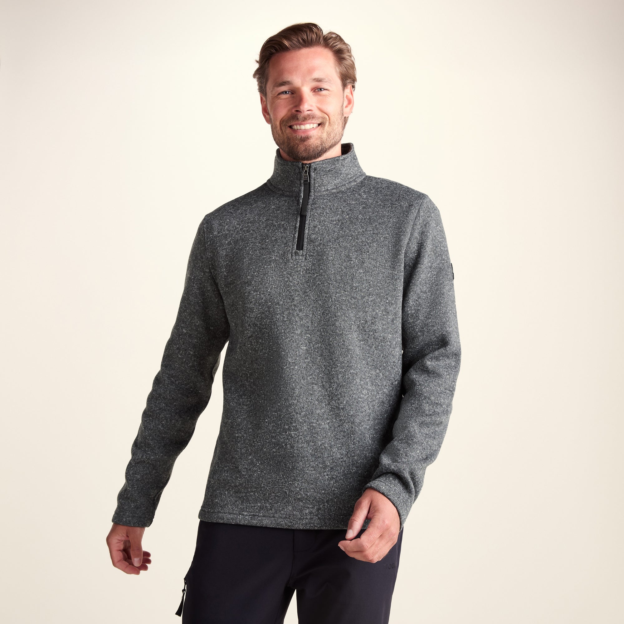 Dark Grey Pearson Mens Knitlook Fleece Zipneck | TOG24
