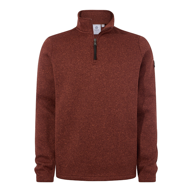 Pearson Mens Knitlook Quarter Zip Fleece - Burnt Caramel