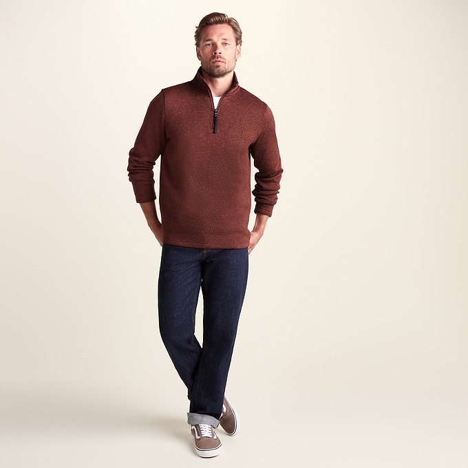 Pearson Mens Knitlook Quarter Zip Fleece - Burnt Caramel