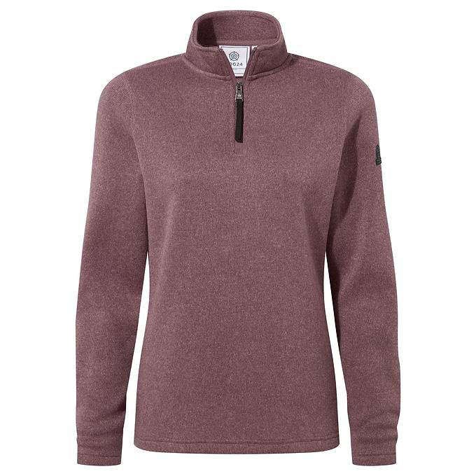Pearson Womens Knitlook Quarter Zip Fleece - Mauve Marl