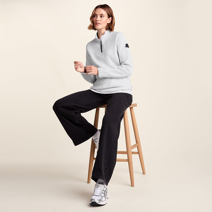 Pearson Womens Knitlook Fleece Zipneck - Light Grey Melange