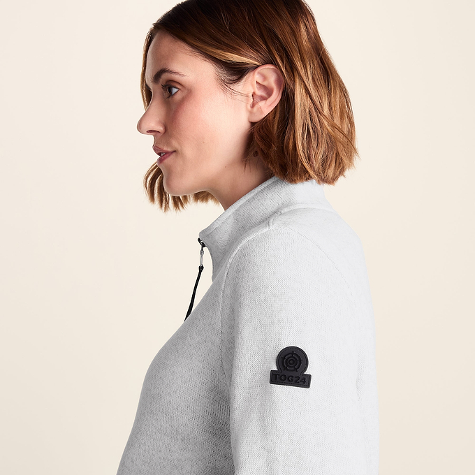 Pearson Womens Knitlook Fleece Zipneck - Light Grey Melange