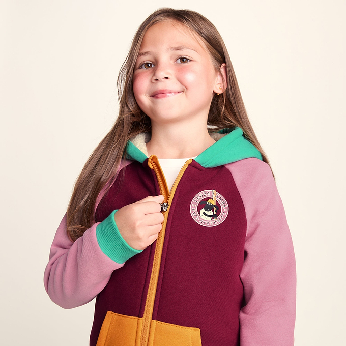Portland Shaun the Sheep Kids Supersoft Sherpa Lined Hoodie - Candy Floss/Beetroot Red