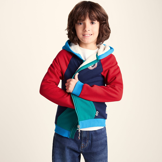 Portland Shaun the Sheep Kids Supersoft Sherpa Lined Hoodie - Night Blue/Racing Red