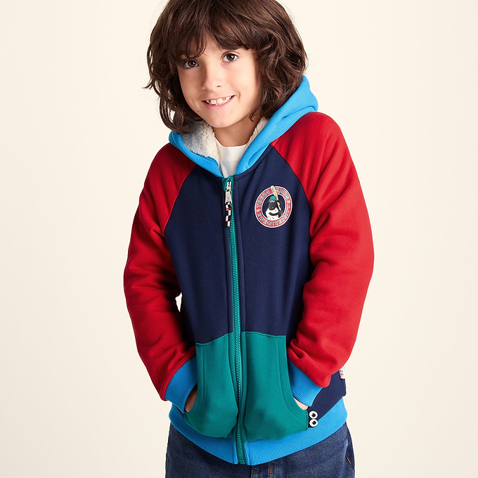 Portland Shaun the Sheep Kids Supersoft Sherpa Lined Hoodie - Night Blue/Racing Red