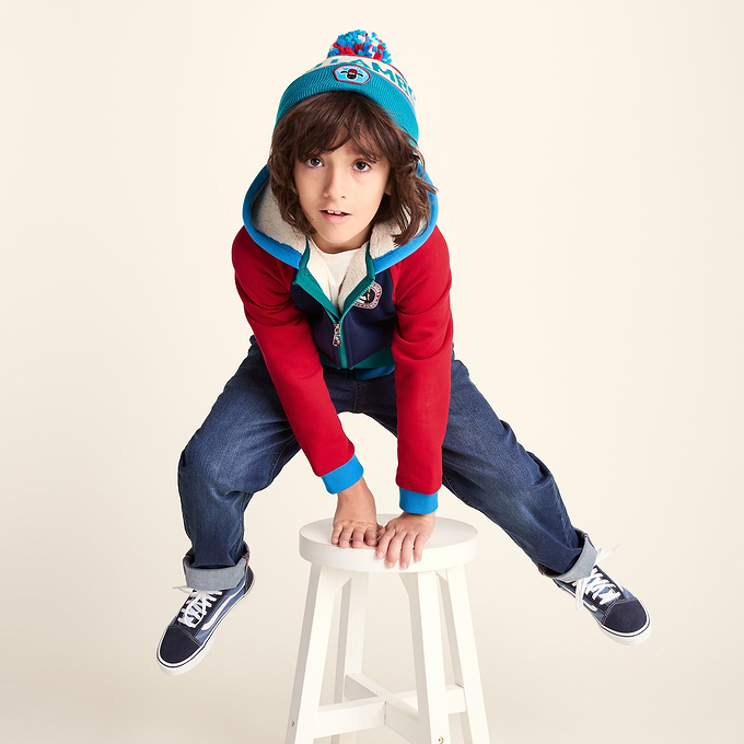 Portland Shaun the Sheep Kids Supersoft Sherpa Lined Hoodie - Night Blue/Racing Red