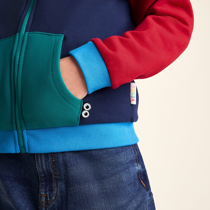 Portland Shaun the Sheep Kids Supersoft Sherpa Lined Hoodie - Night Blue/Racing Red