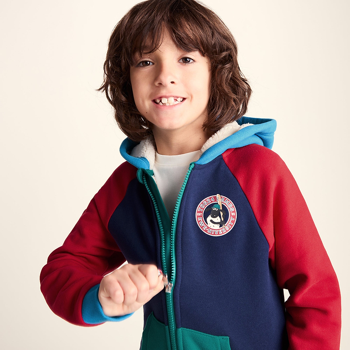 Portland Shaun the Sheep Kids Supersoft Sherpa Lined Hoodie - Night Blue/Racing Red