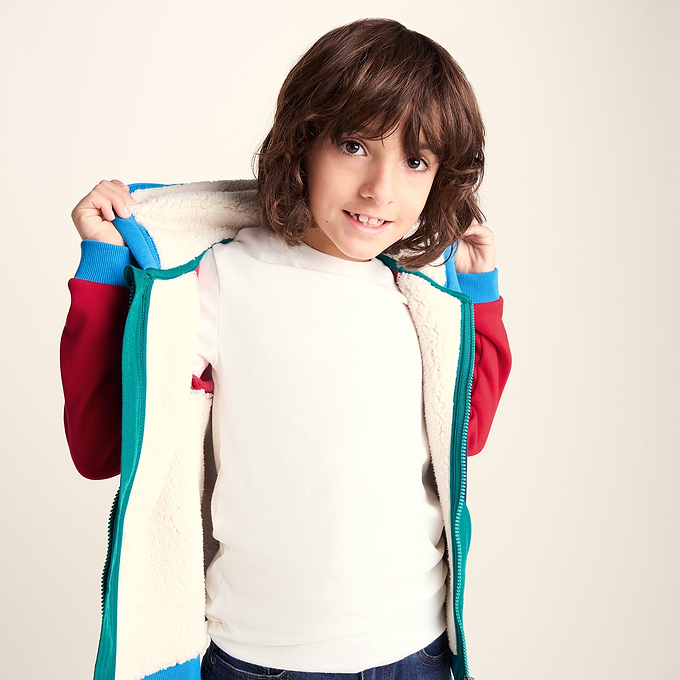 Portland Shaun the Sheep Kids Supersoft Sherpa Lined Hoodie - Night Blue/Racing Red