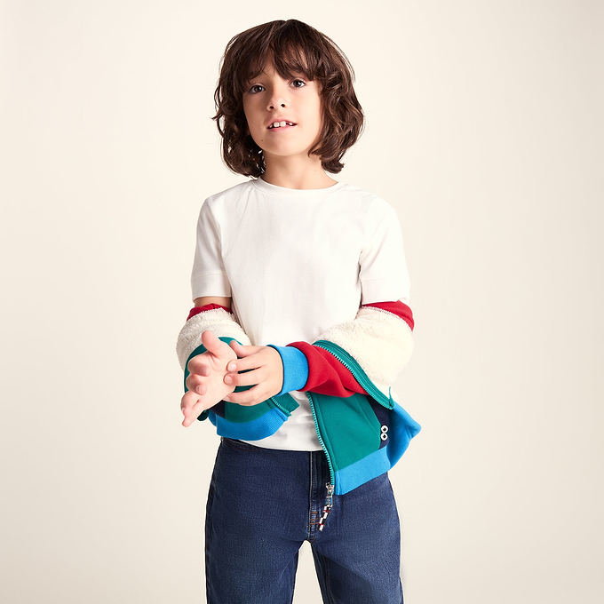 Portland Shaun the Sheep Kids Supersoft Sherpa Lined Hoodie - Night Blue/Racing Red
