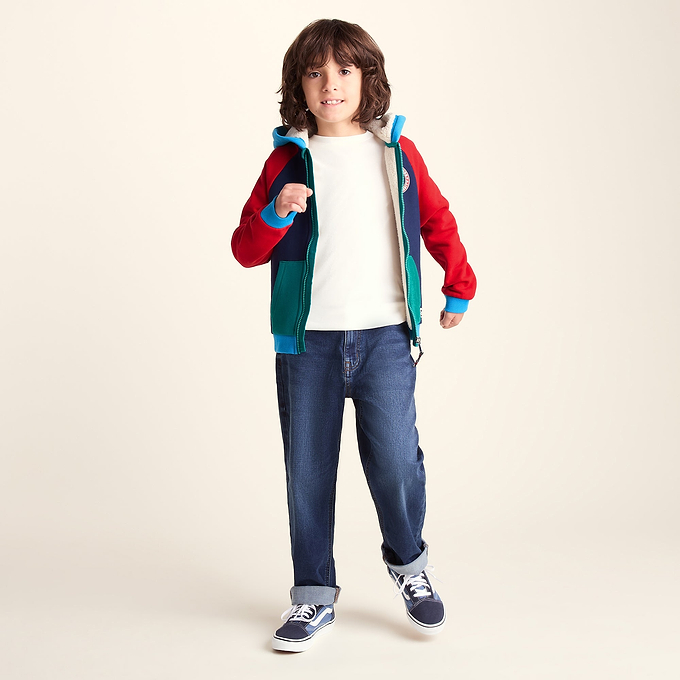 Portland Shaun the Sheep Kids Supersoft Sherpa Lined Hoodie - Night Blue/Racing Red