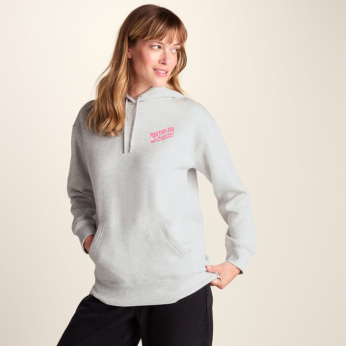 Positivity Womens Supersoft Heavyweight Graphic Print Hoodie - Ice Grey Melange