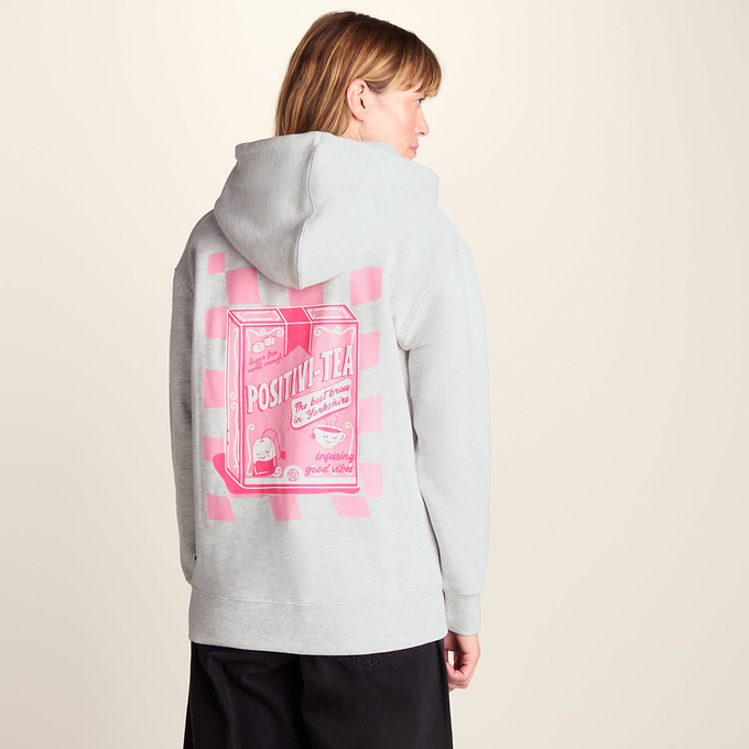 Positivity Womens Supersoft Heavyweight Graphic Print Hoodie - Ice Grey Melange