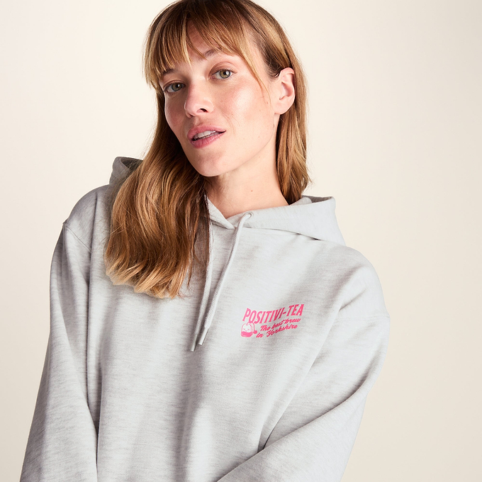 Positivity Womens Supersoft Heavyweight Graphic Print Hoodie - Ice Grey Melange