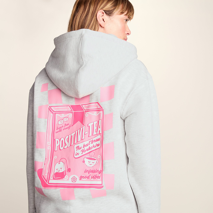 Positivity Womens Supersoft Heavyweight Graphic Print Hoodie - Ice Grey Melange