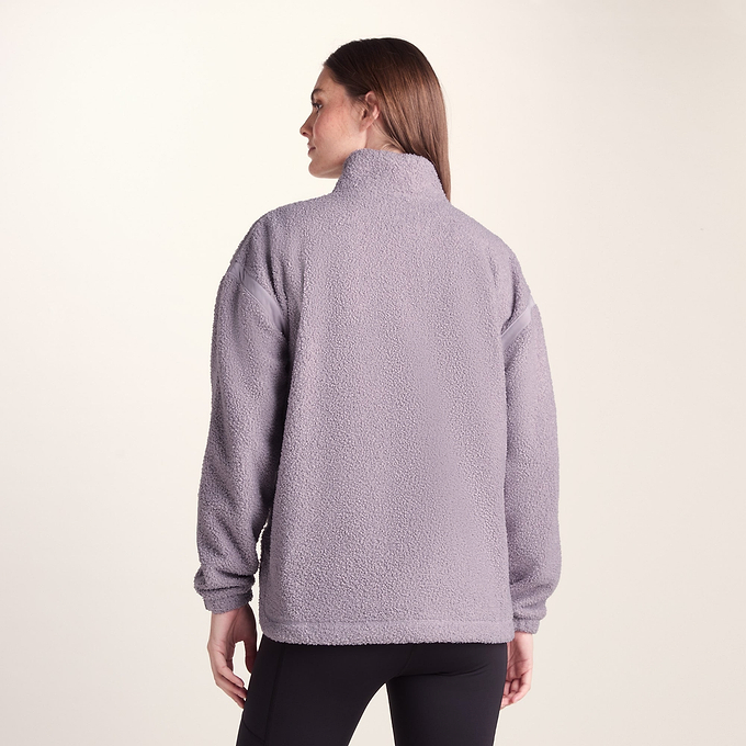 Priya Womens Relaxed Fit Sherpa Fleece Zip Neck - Lavender Grey