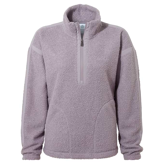 Priya Womens Relaxed Fit Sherpa Fleece Zip Neck - Lavender Grey
