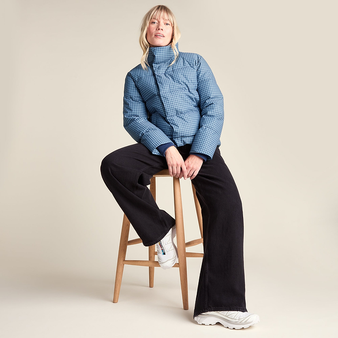 Radcliffe Womens Gingham Check Insulated Padded Jacket - Navy/Grey Gingham