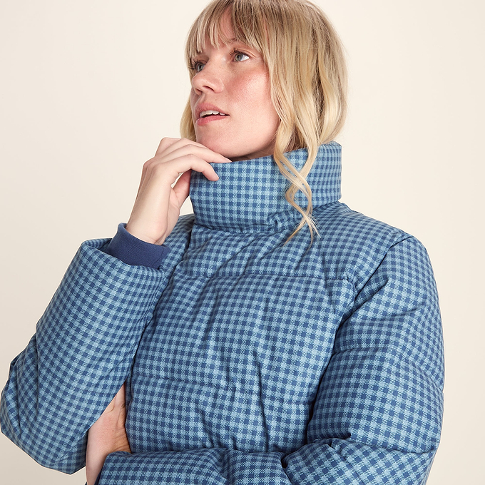 Radcliffe Womens Gingham Check Insulated Padded Jacket - Navy/Grey Gingham