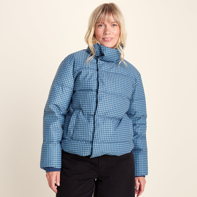 Radcliffe Womens Gingham Check Insulated Padded Jacket - Navy/Grey Gingham