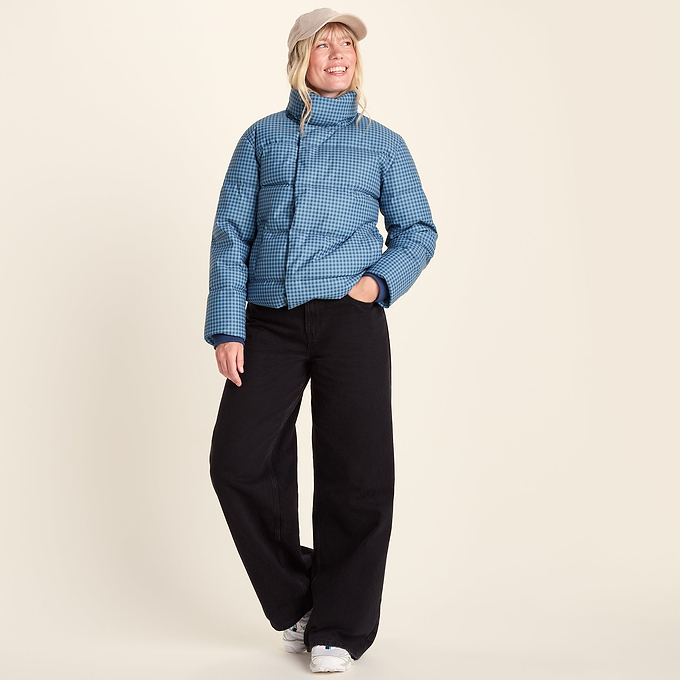 Radcliffe Womens Gingham Check Insulated Padded Jacket - Navy/Grey Gingham