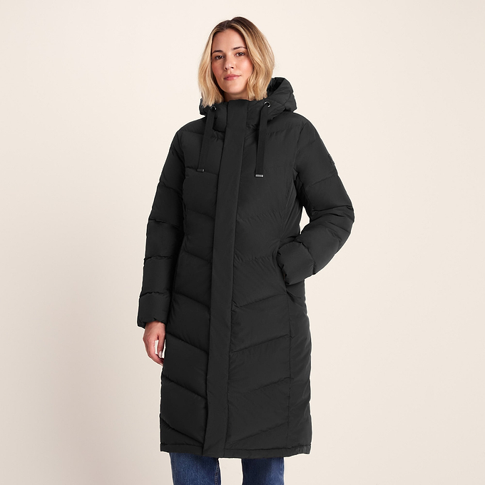 Raleigh Luxe Womens Long Shower Resistant Down Insulated Jacket - Black