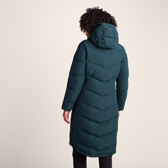 Raleigh Luxe Womens Long Shower Resistant Down Insulated Jacket - Petrol Green