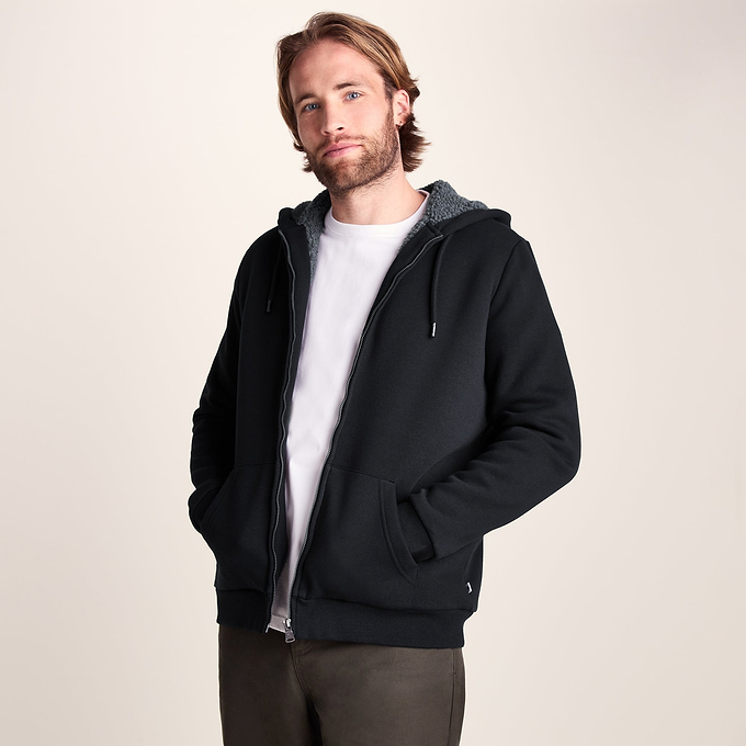 Ramsey Mens Supersoft Sherpa Lined Zip Hoodie - Black