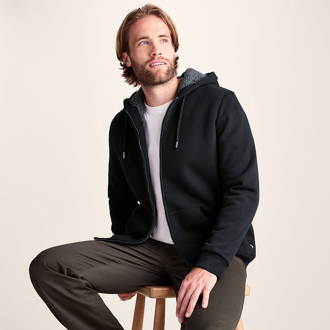Ramsey Mens Supersoft Sherpa Lined Zip Hoodie - Black