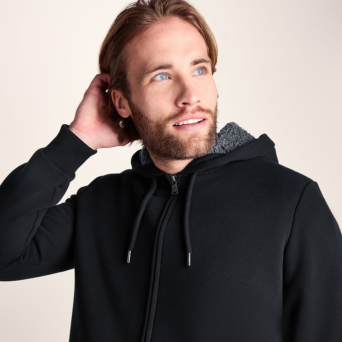 Ramsey Mens Supersoft Sherpa Lined Zip Hoodie - Black