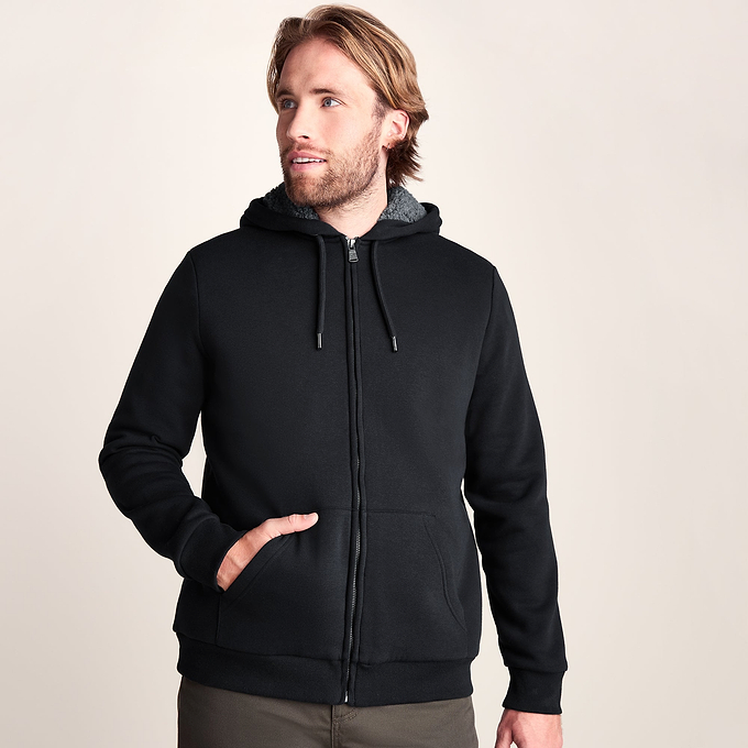Ramsey Mens Supersoft Sherpa Lined Zip Hoodie - Black