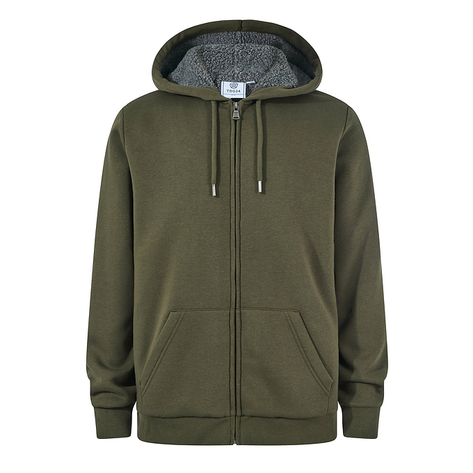 Ramsey Mens Supersoft Sherpa Lined Zip Hoodie - Khaki