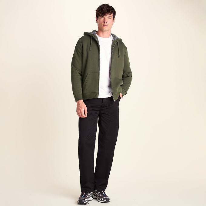 Ramsey Mens Supersoft Sherpa Lined Zip Hoodie - Khaki