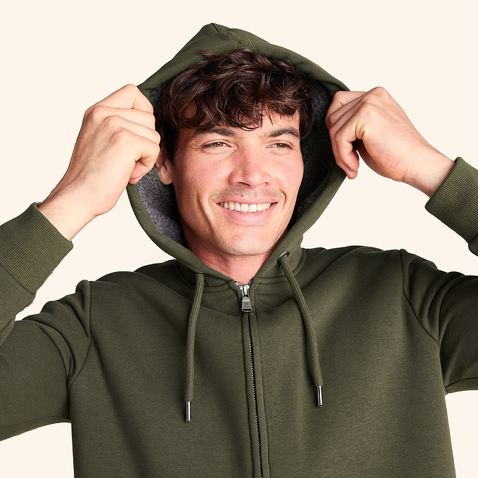 Ramsey Mens Supersoft Sherpa Lined Zip Hoodie - Khaki