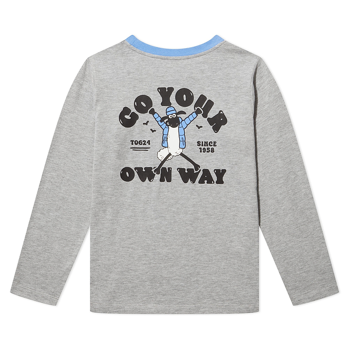 Ryeland Kids Shaun the Sheep T-Shirt LS - Dark Grey Marl