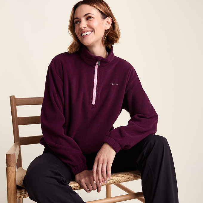 Sachs Womens Midweight Half Zip Fleece Pullover - Aubergine