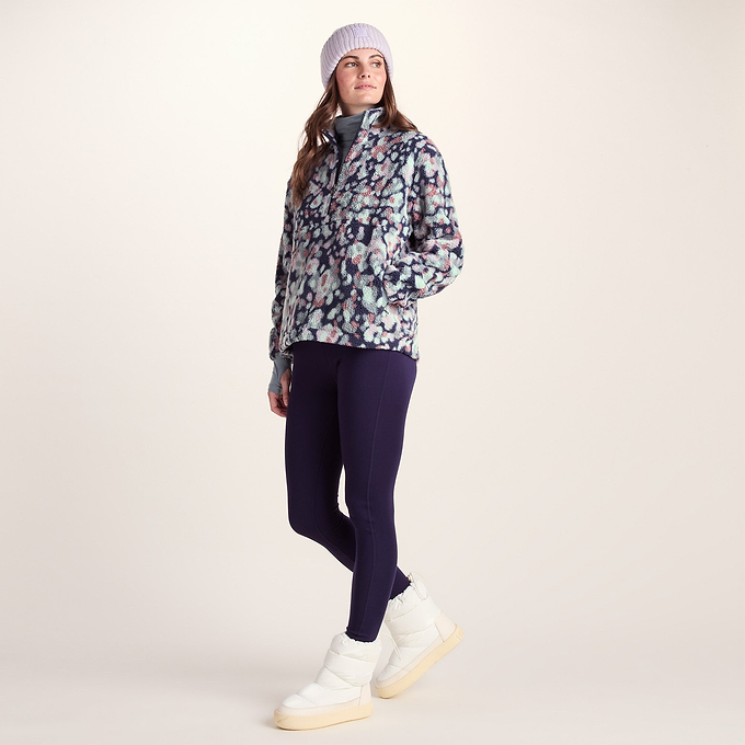 Sara Womens Relaxed Fit Sherpa Fleece Zip Neck - Pebble Print