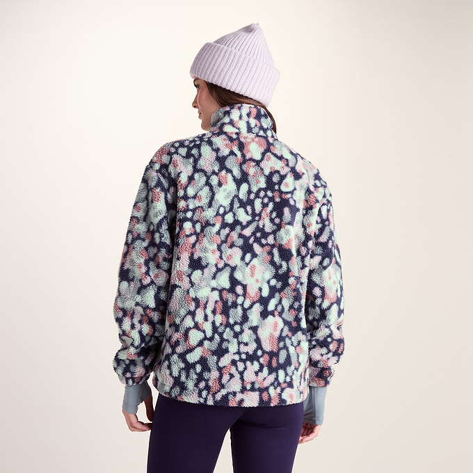 Sara Womens Relaxed Fit Sherpa Fleece Zip Neck - Pebble Print