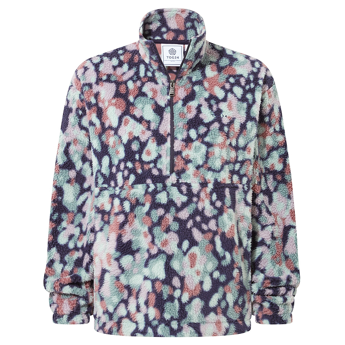 Sara Womens Relaxed Fit Sherpa Fleece Zip Neck - Pebble Print