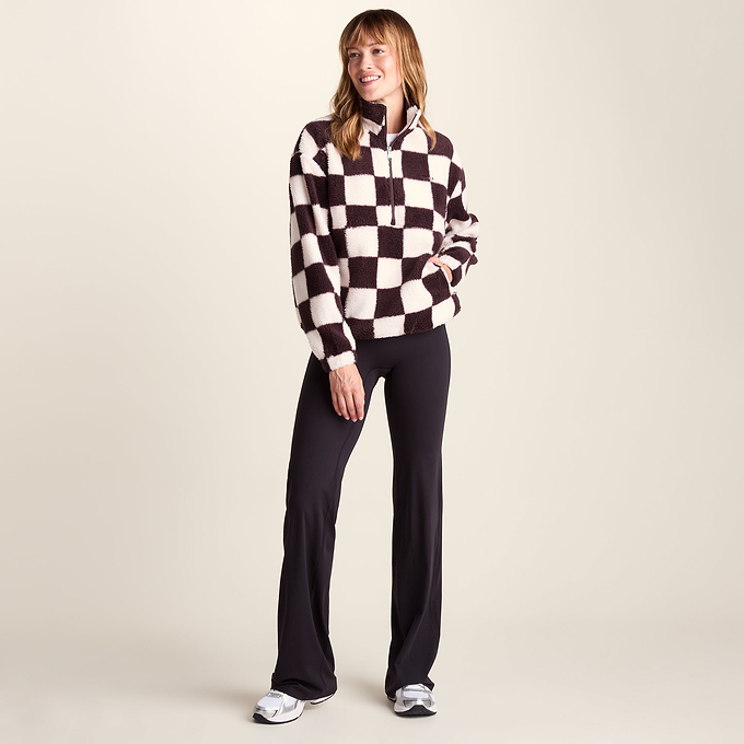 Sara Womens Relaxed Fit Sherpa Fleece Zip Neck - Huckleberry Checkerboard